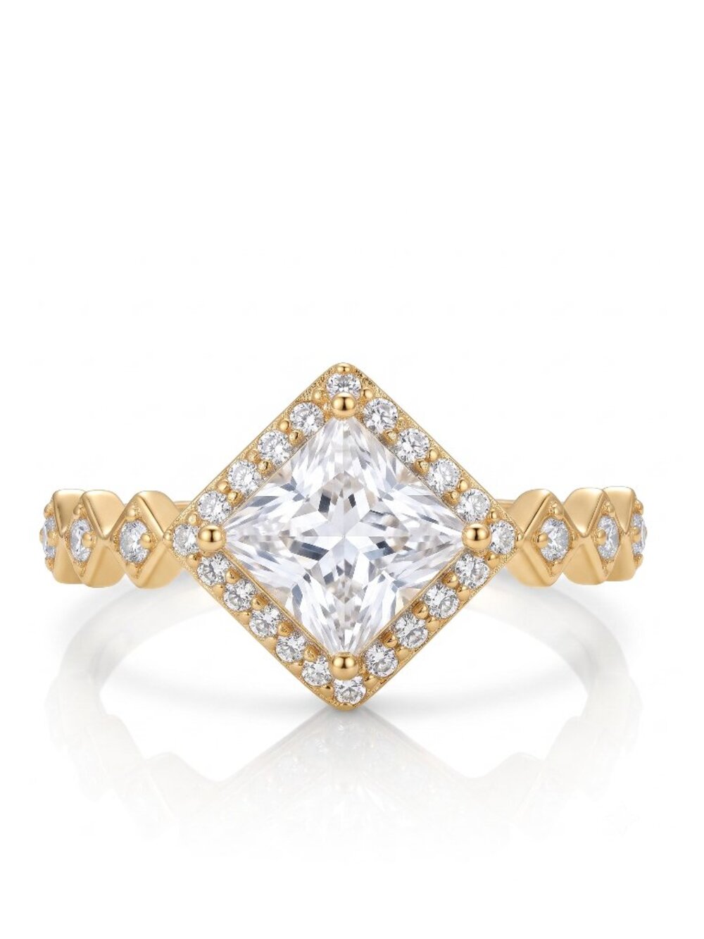Square cut Gold ring, 925 Sterling Silver with 10k gold finish